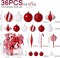 36 pcs Multi-Size Candy Cane Shatterproof Ball Ornaments (Red)